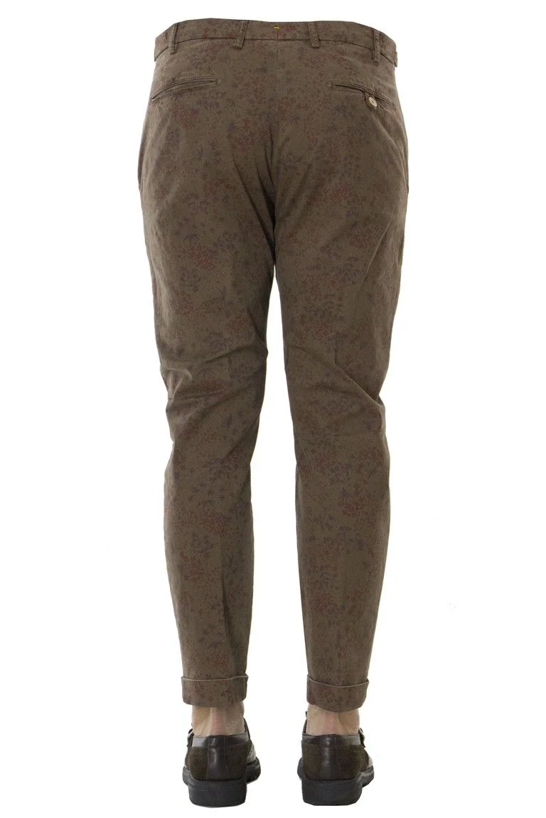 MEN'S AMERICA POCKET COTTON PANTS WITH BROWN FLOWER PATTERN