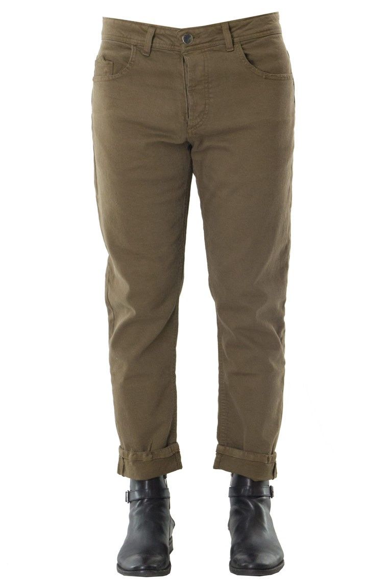 Pantalone uomo slim fit in cotone elastico modello 5 tasche chiusura con bottoni