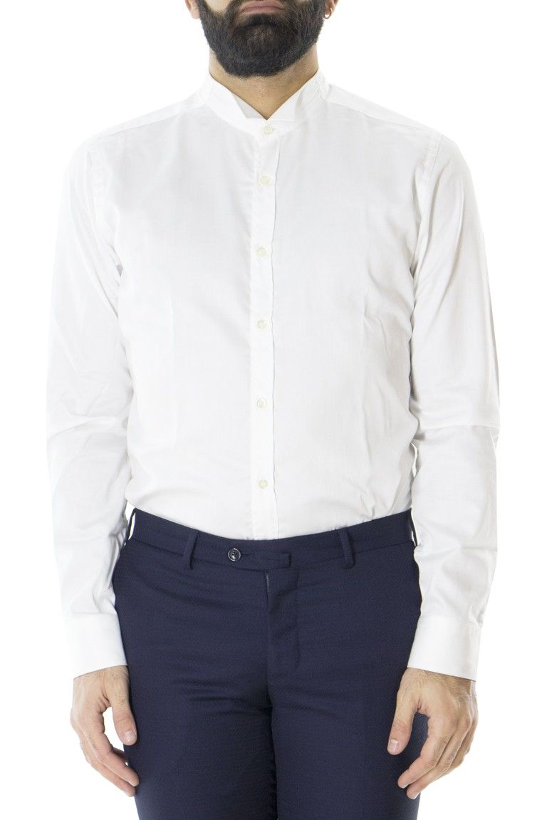 Camicia uomo bianca cotone elasticizzato collo diplomatico slim fit