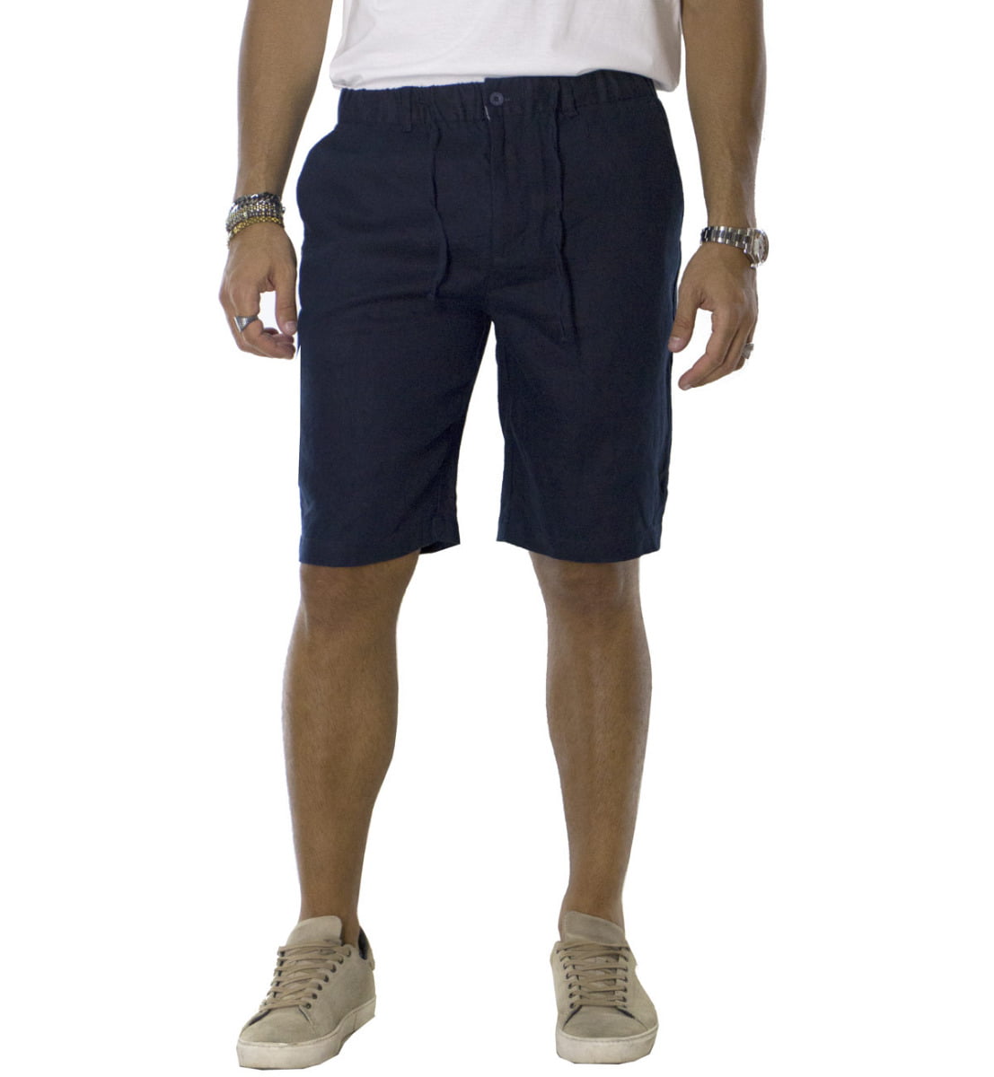 Bermuda uomo in lino modello tasca america regular fit con laccio in vita