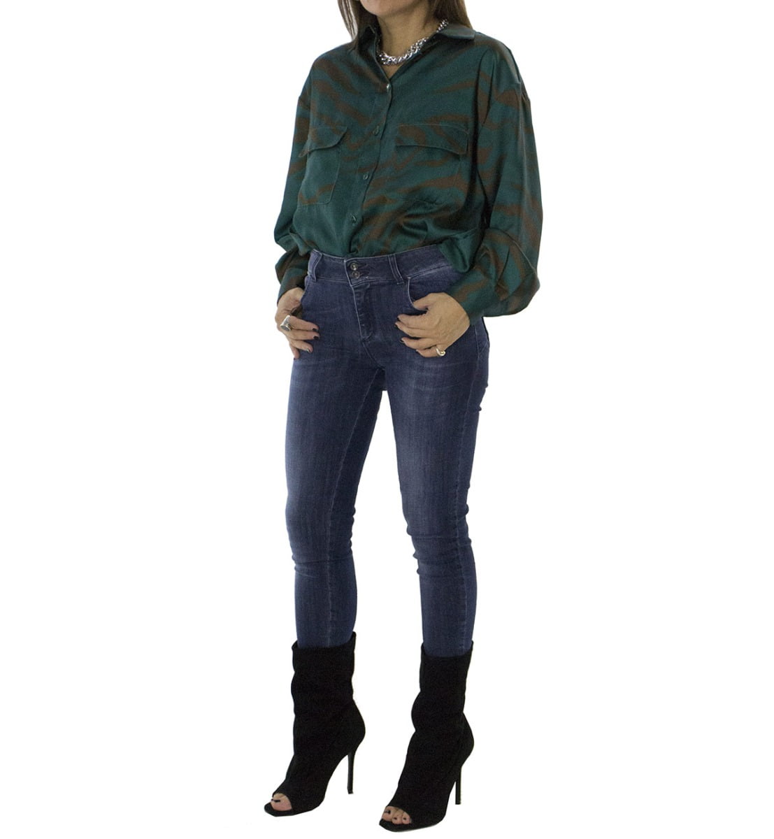 Jeans donna skinny elasticizzato lavaggio 2 medio modello 5 tasche effetto push up
