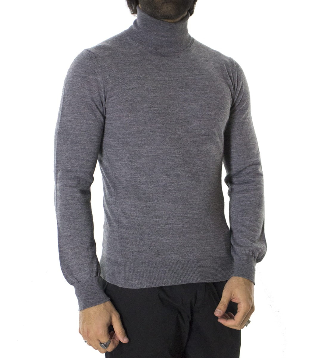 Dolcevita uomo grigio scuro in lana merinos slim fit made in italy casual