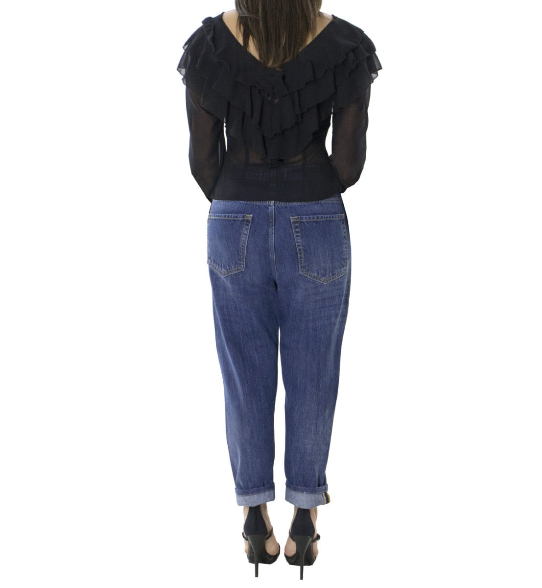 Jeans donna tessuto fisso lavaggio 2 sabbiato modello baggy 5 tasche