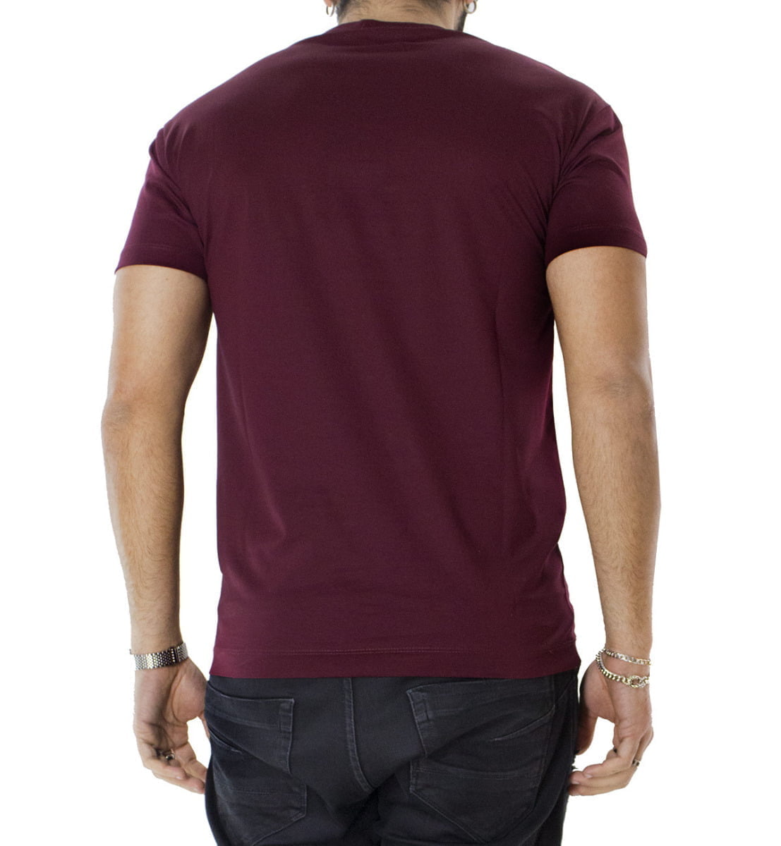 T-shirt da uomo bordeaux in cotone 100% Filo di scozia slim fit tinta unita Made In Italy