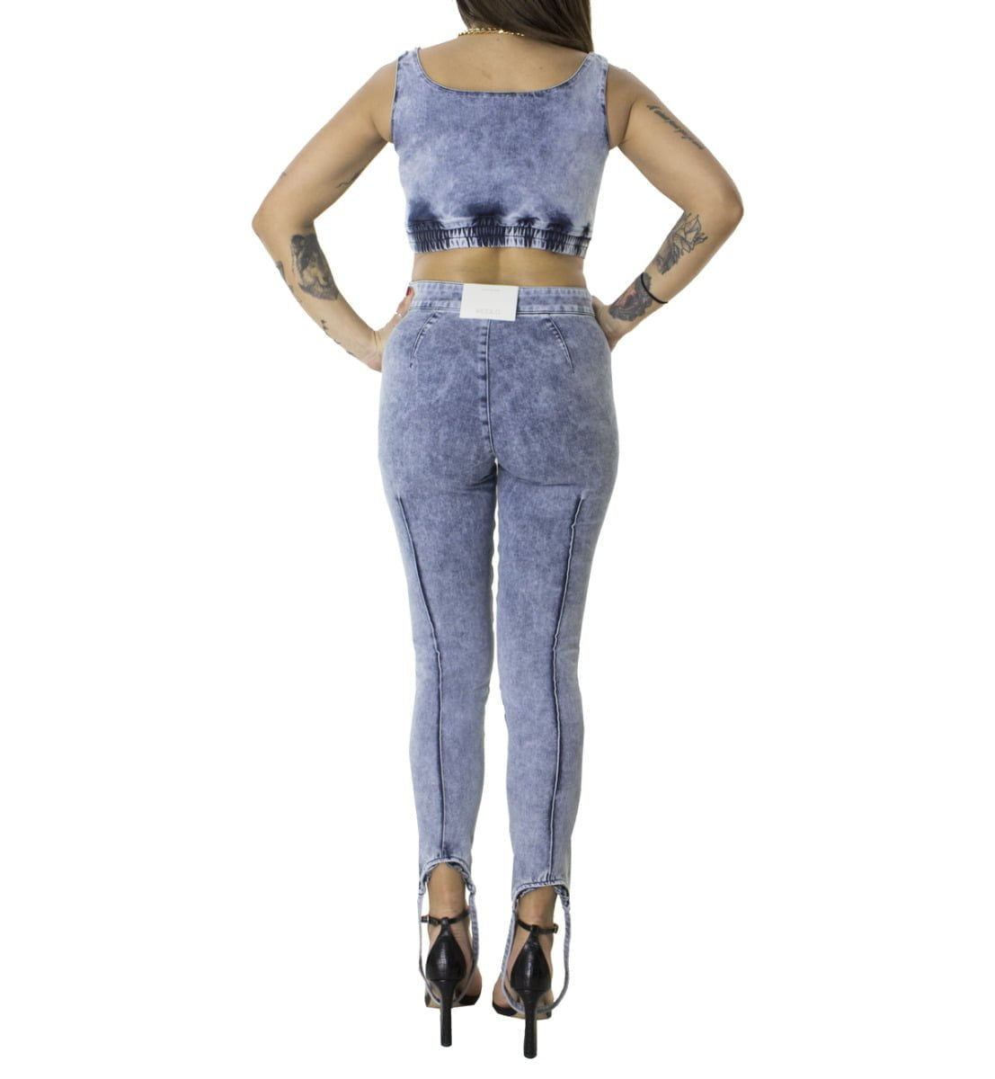 Jeans donna skinny a vita alta modellanti e push-up lavaggio medio chiaro con ghette