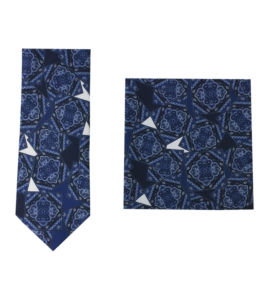 Cravatta uomo blu fantasia damascata bluette compresa di pochette abbinata