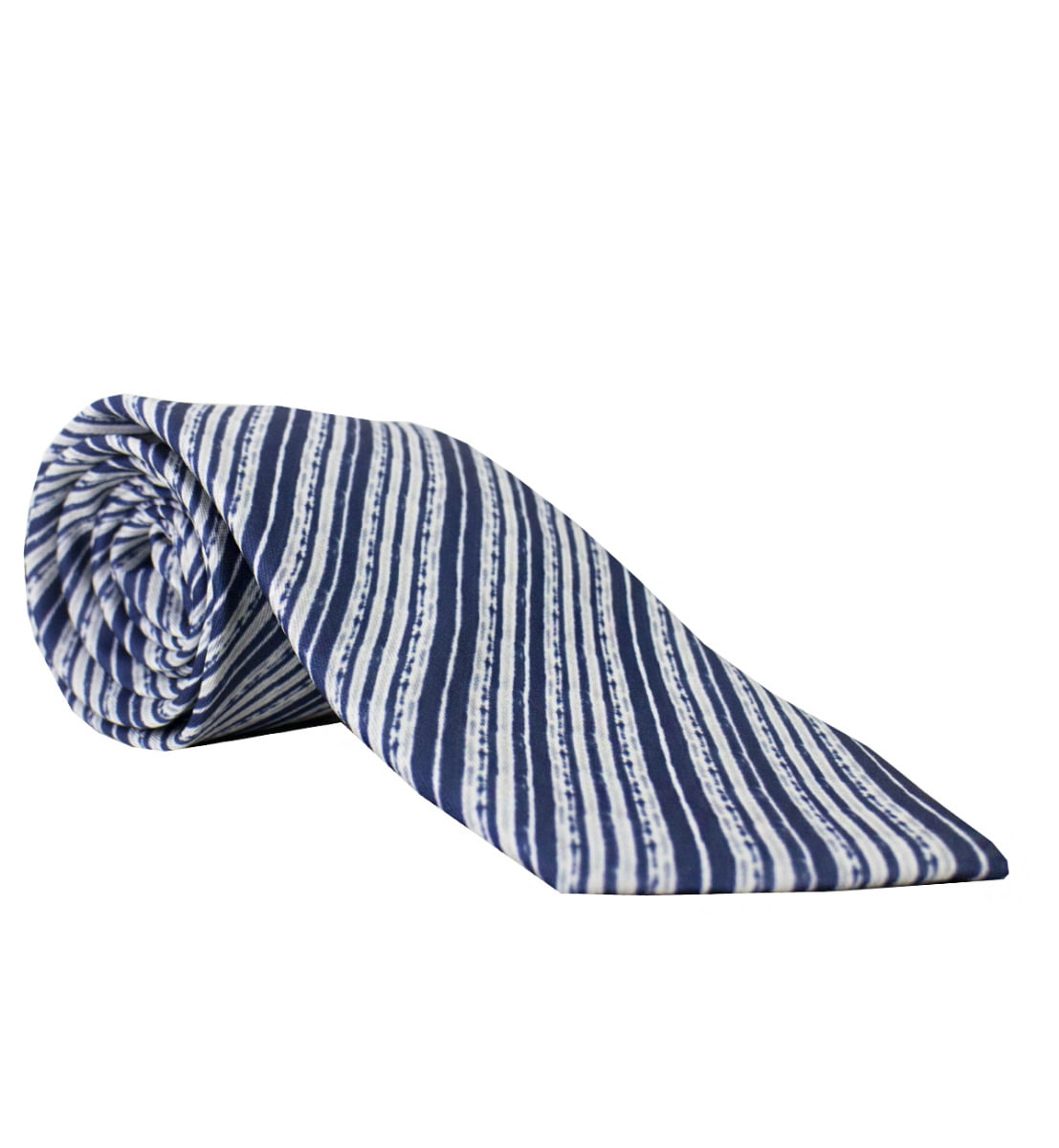 Cravatta a righe diagonali blu fantasia bianche compresa di pochette abbinata uomo
