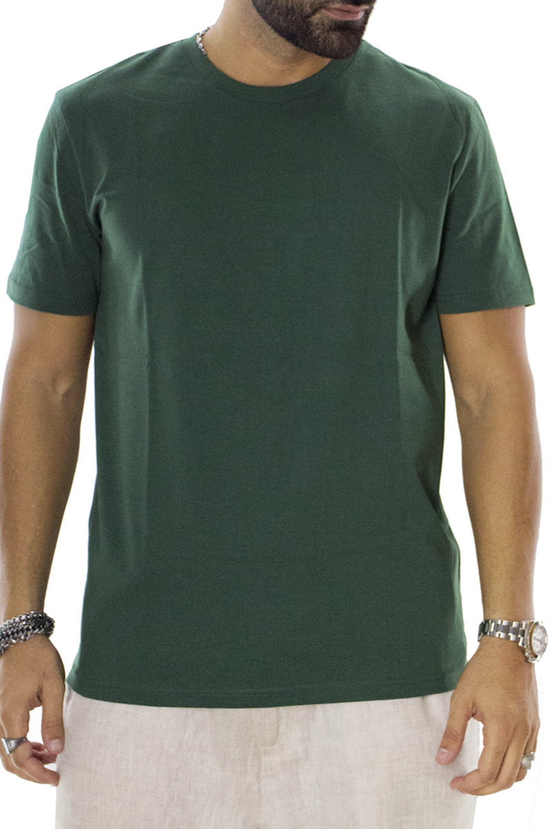 T-shirt da uomo Verde in cotone fiammato tinta unita regular fit elasticizzata girocollo