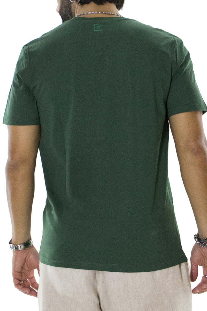 T-shirt da uomo Verde in cotone fiammato tinta unita regular fit elasticizzata girocollo