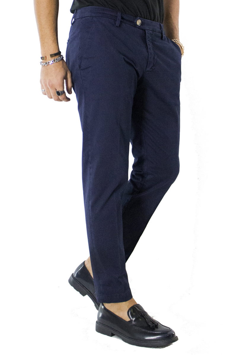 Pantaloni uomo cotone blu invernali elasticizzati tasca america slim fit made in Italy