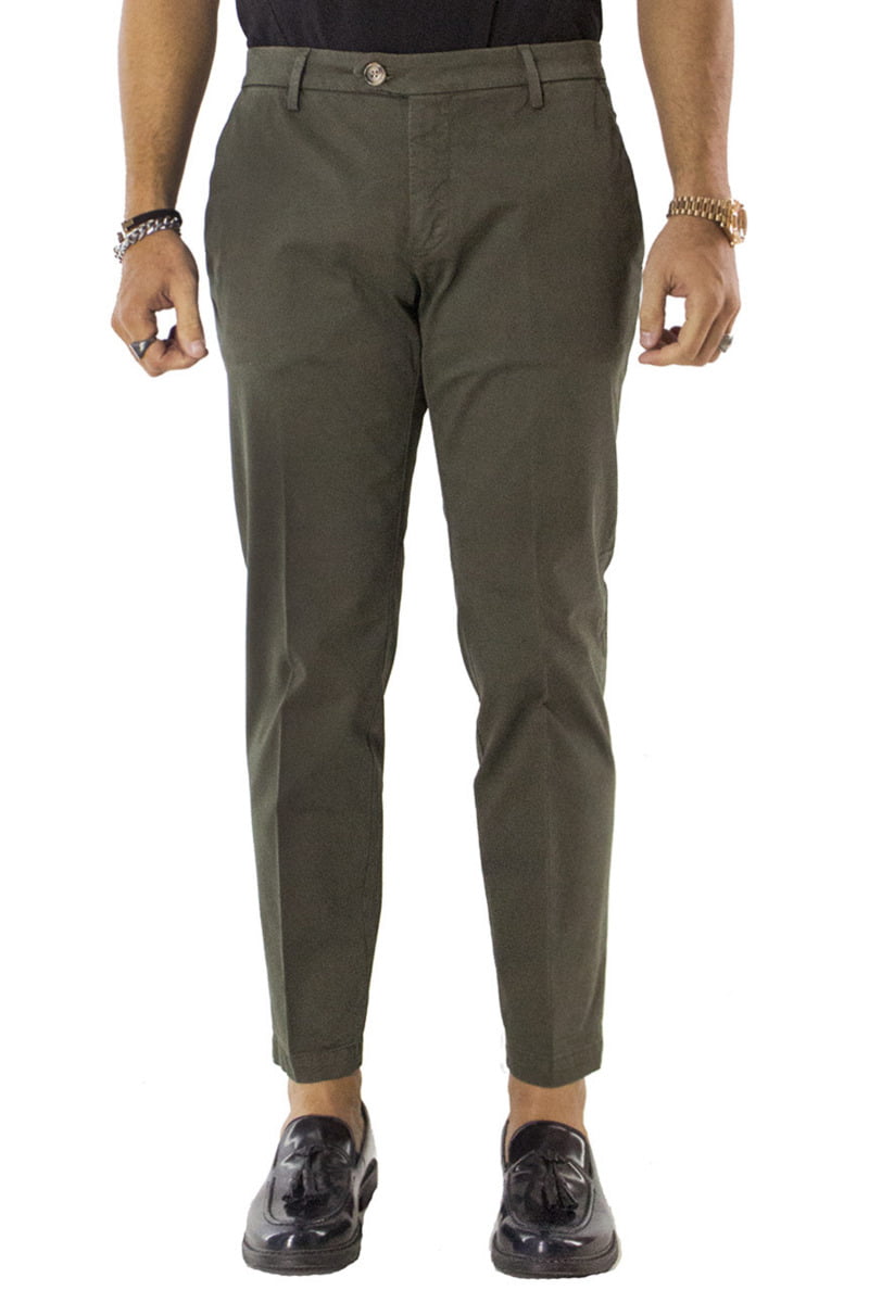 Pantaloni di cotone uomo verde militare invernali elasticizzati tasca america slim fit made in Italy