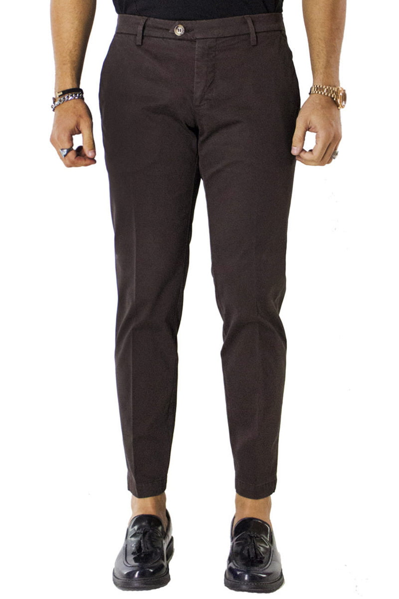 Pantaloni di cotone uomo marrone invernali elasticizzati tasca america slim fit made in Italy