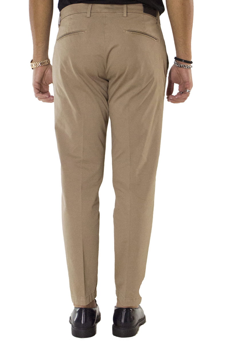 Pantaloni uomo cotone beige invernali elasticizzati tasca america slim fit made in Italy