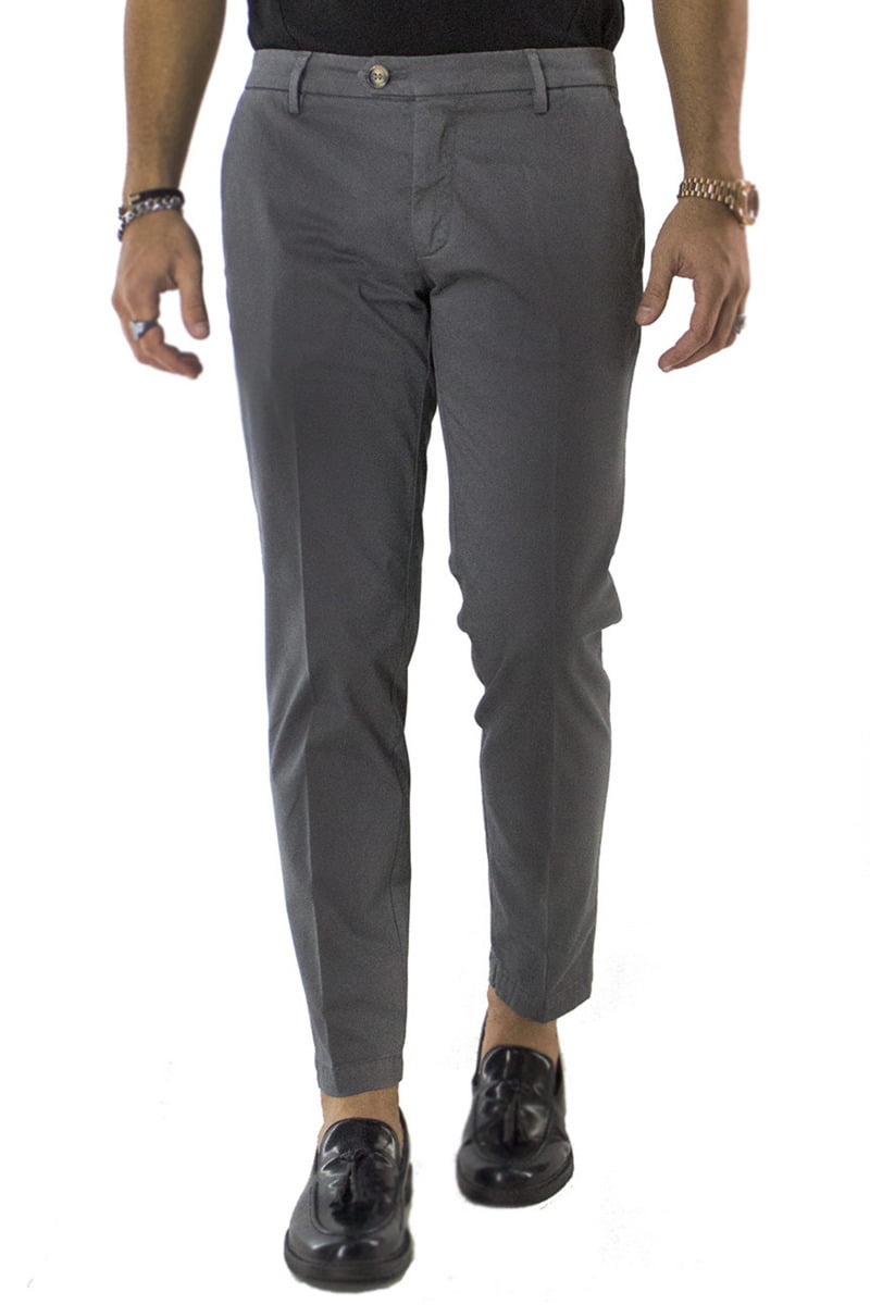 Pantaloni uomo cotone grigio piombo invernali elasticizzati tasca america slim fit made in Italy