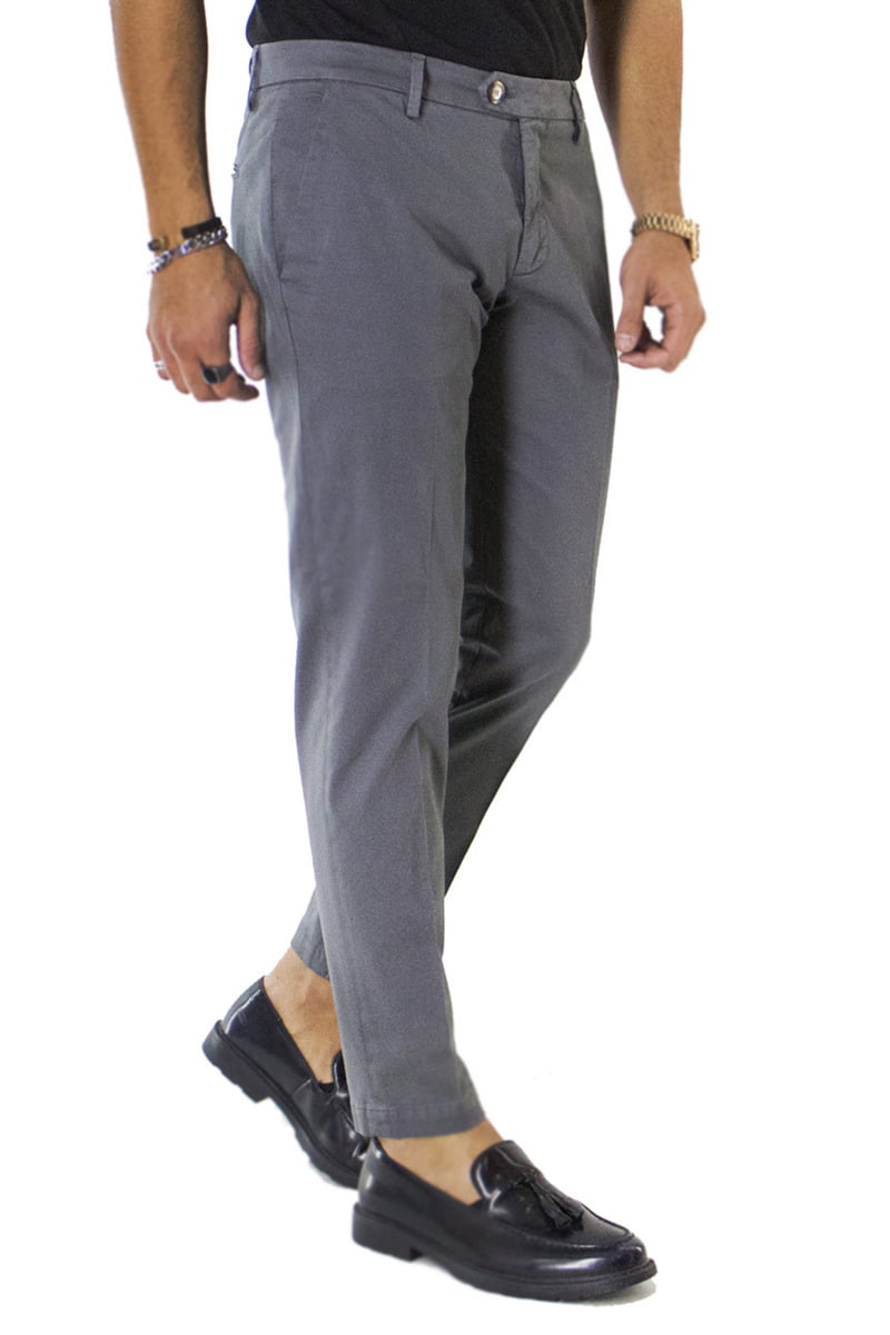 Pantaloni uomo cotone grigio piombo invernali elasticizzati tasca america slim fit made in Italy