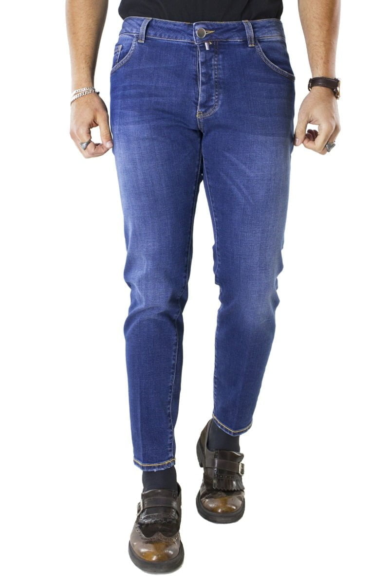 Jeans uomo slim fit elasticizzato Lavaggio Medio sabbiato made in italy