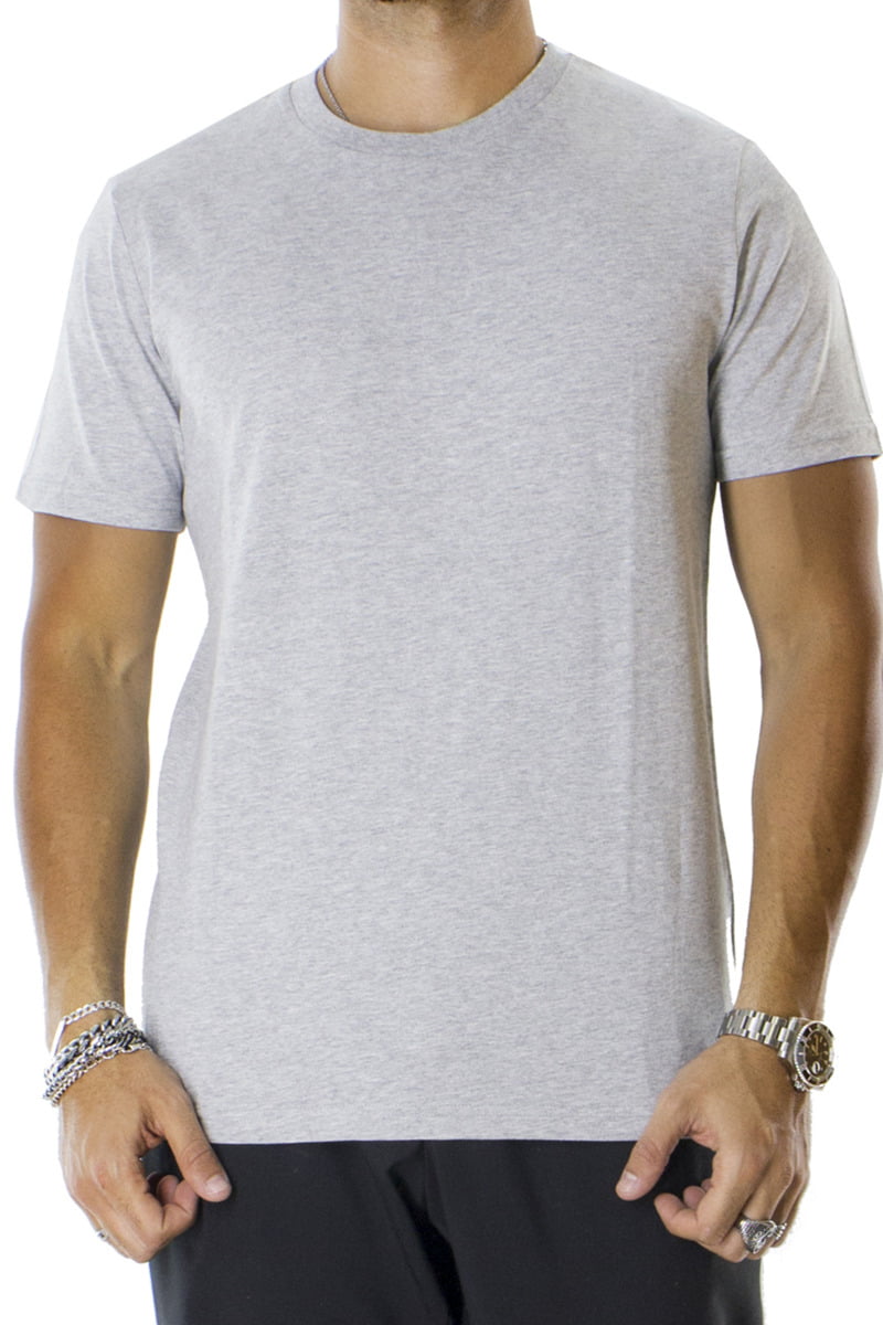 T-shirt da uomo Grigio chiaro in cotone fiammato tinta unita regular fit elasticizzata girocollo