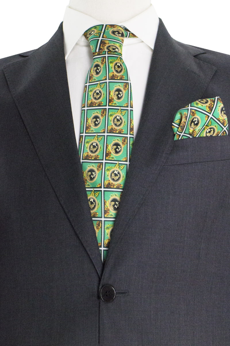Cravatta uomo verde fantasia simil versace compresa di pochette abbinata