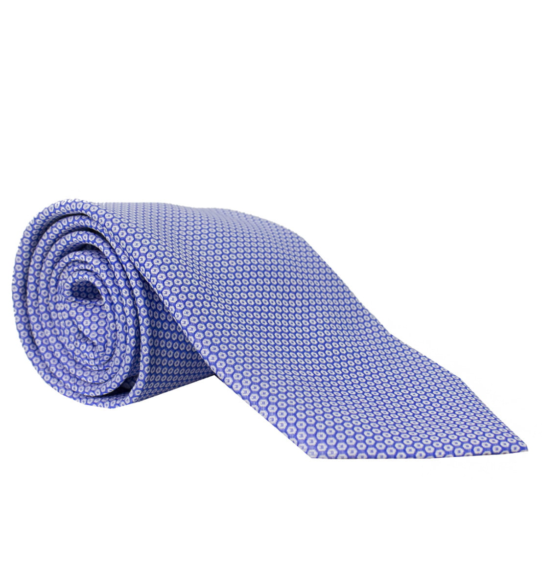 Cravatta uomo blu fantasia esagoni bianca 8cm di larghezza made in italy