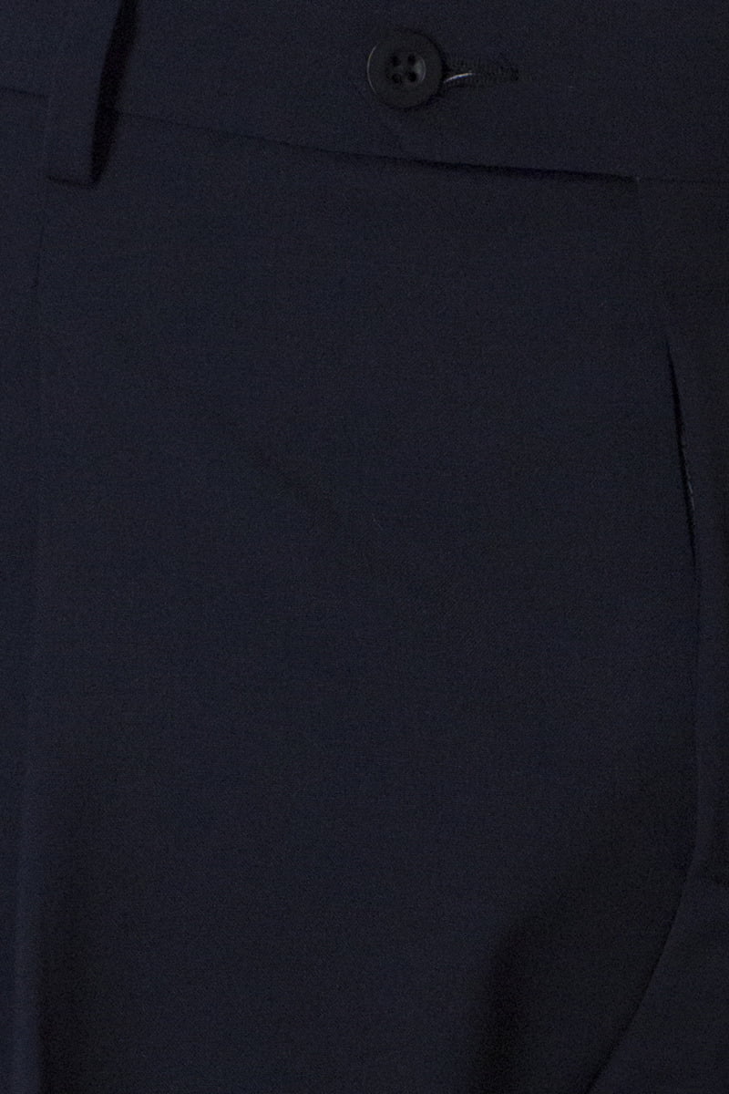 Bermuda uomo blu in fresco lana vita alta con doppia pinces e tasca america