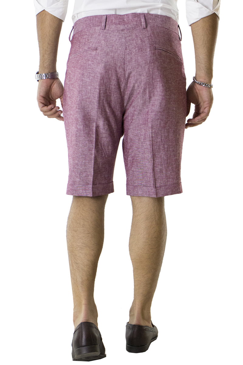 Bermuda uomo Fragola in lino vita alta con doppia pinces e tasca america