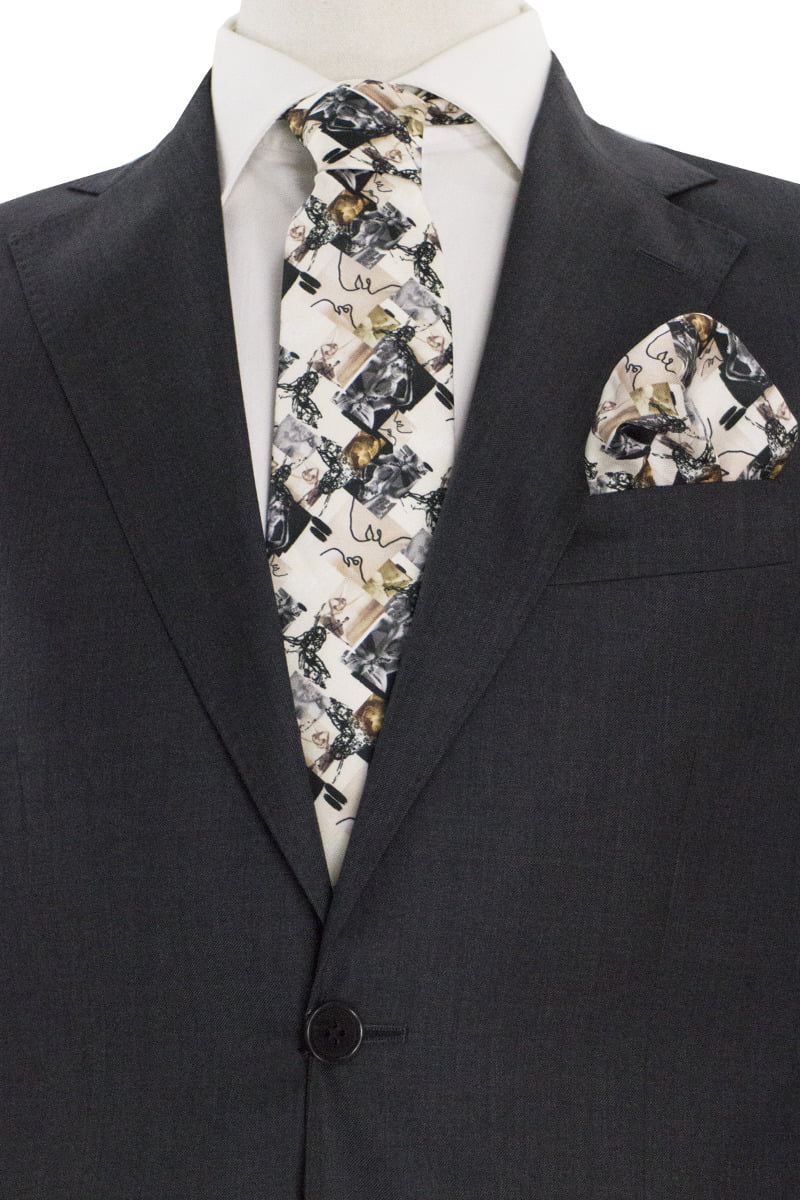 Cravatta uomo panna fantasia disegno multicolor compresa di pochette abbinata