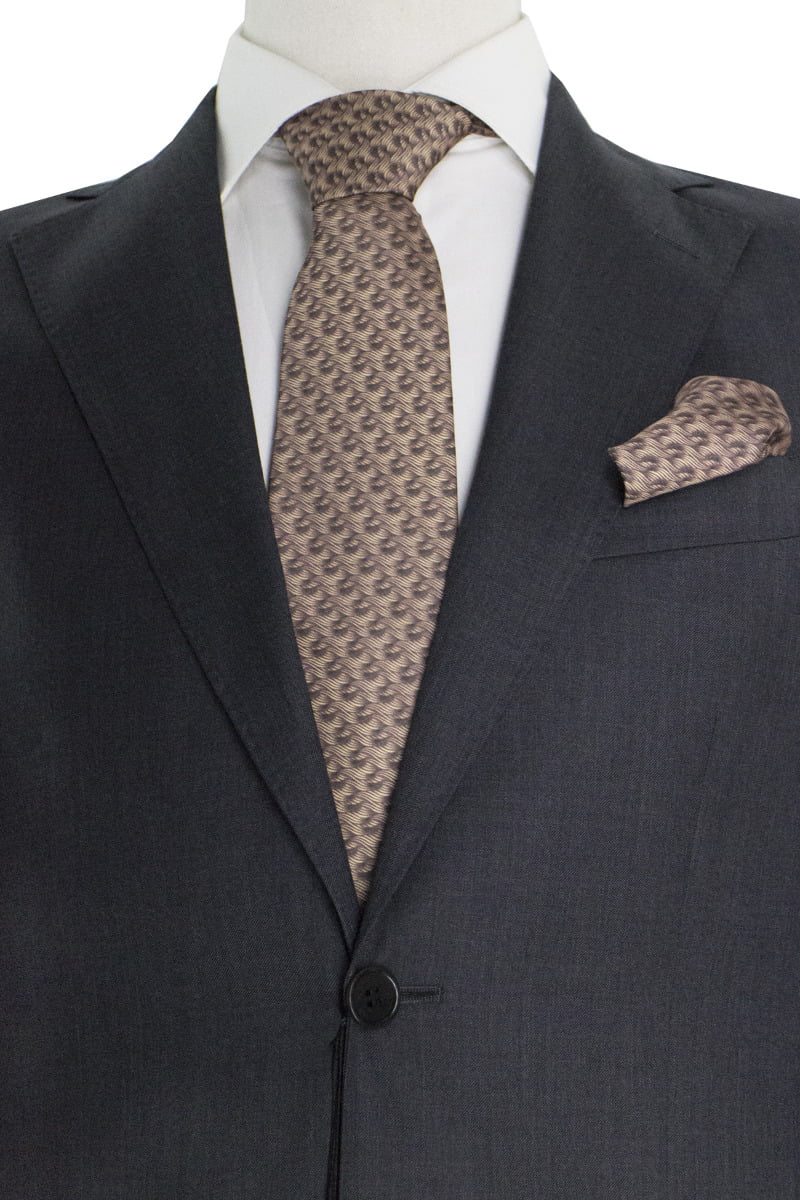 Cravatta uomo marrone fantasia nodi compresa di pochette abbinata