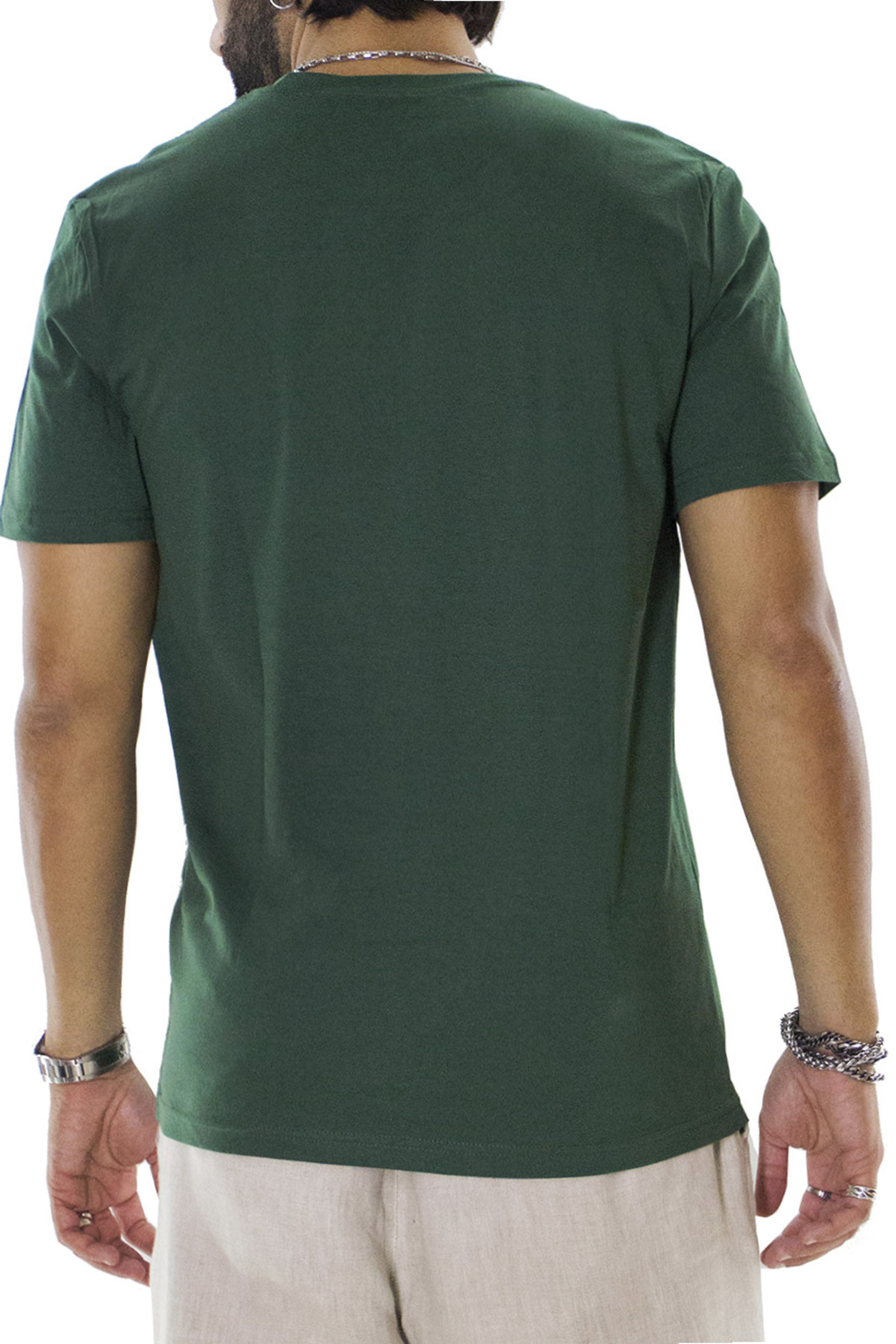 T-shirt da uomo Verde Foresta in cotone organico tinta unita regular fit elasticizzata girocollo