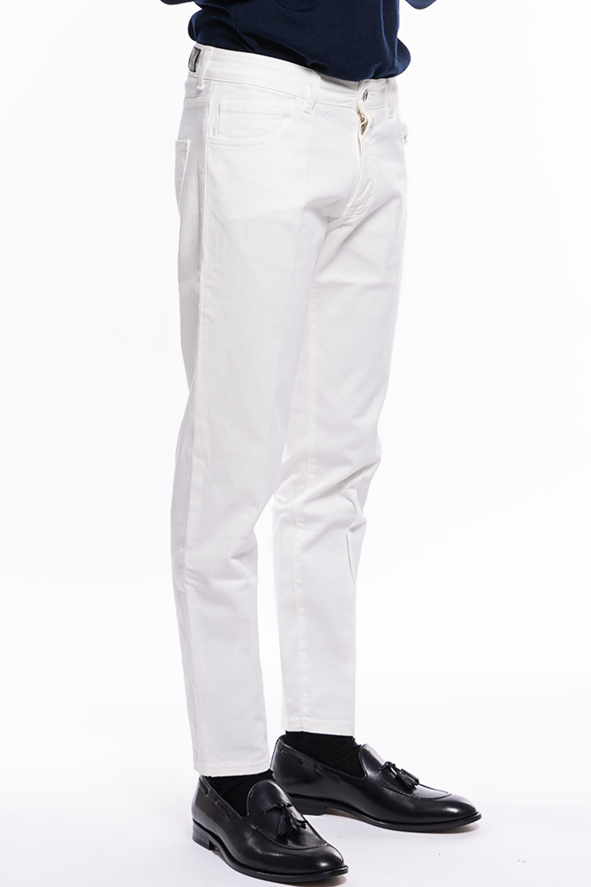 Jeans uomo bianco tinta unita modello 5 tasche slim fit made in italy