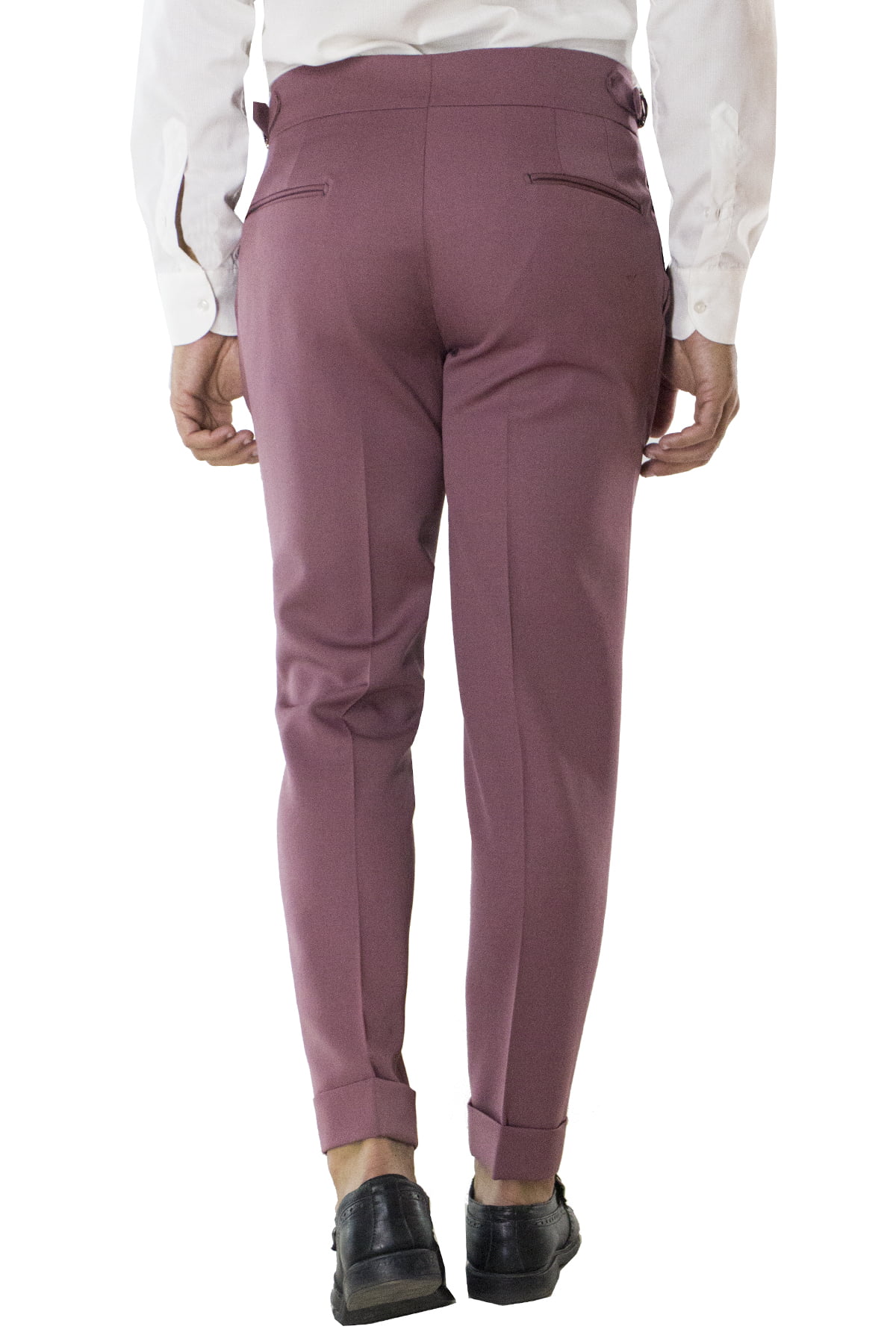 Pantalone uomo cipolla in lana tinta unita vita alta con pinces fibbie laterali e risvolto 4cm
