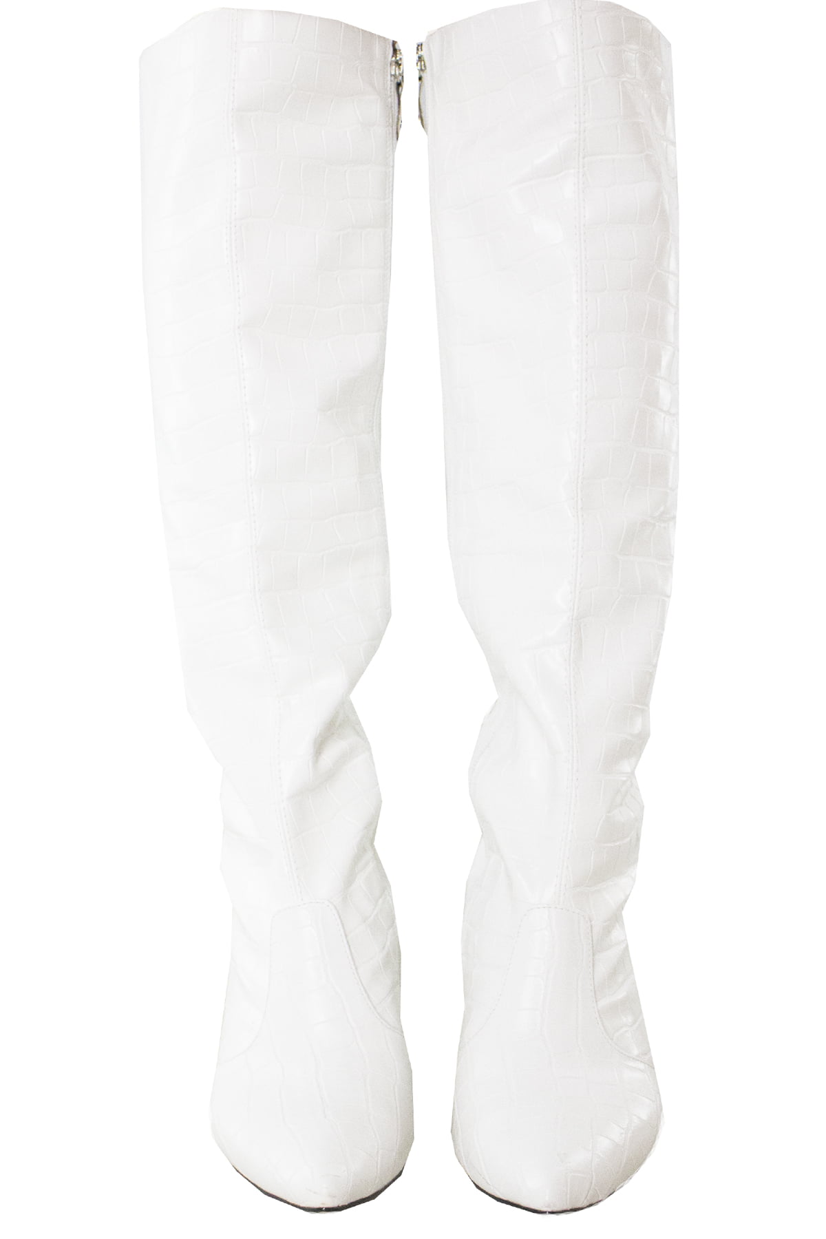 Stivali donna al ginocchio bianchi coccodrillo con cerniera laterale interna e tacco cono Carillo Moda Abbigliamento uomo e donna scarpe e accessori