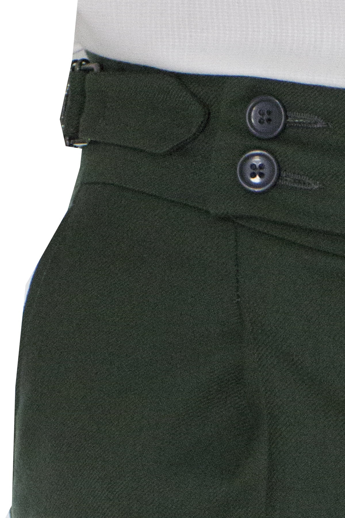 Pantalone uomo militare in lana tinta unita vita alta con pinces fibbie laterali e risvolto 4cm