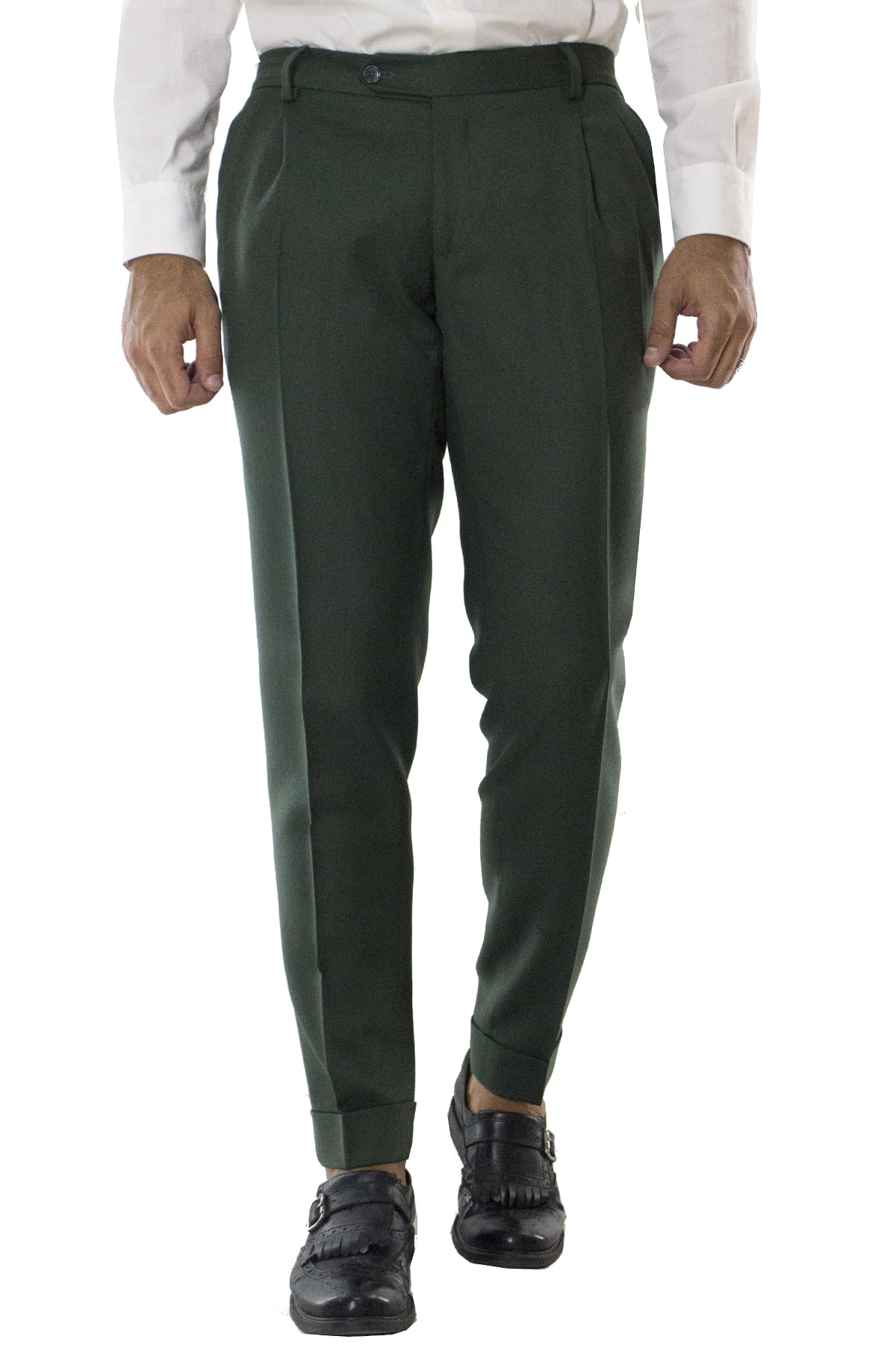 Pantalone uomo militare in lana con doppia pinces e risvolto 4cm Carillo Moda Abbigliamento uomo e donna scarpe e accessori
