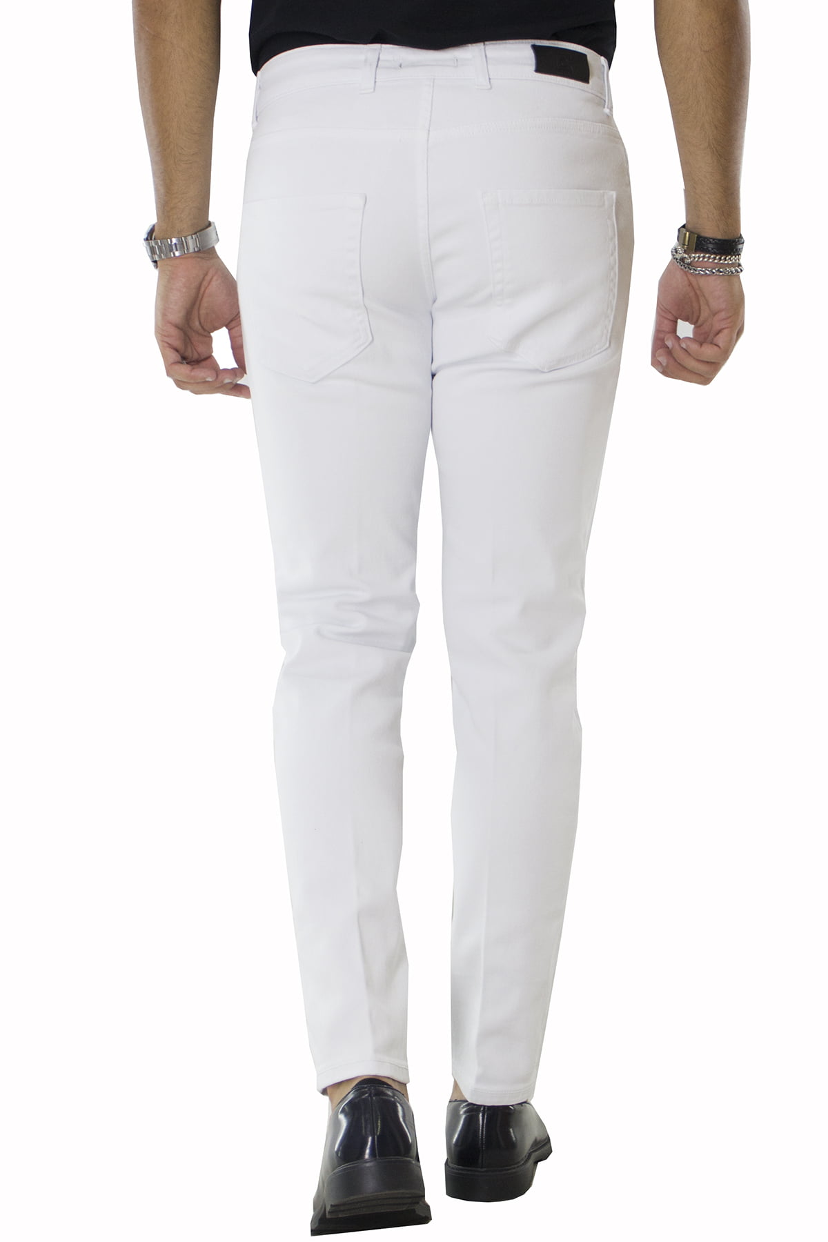 Jeans uomo bianco tinta unita modello 5 tasche slim fit made in italy