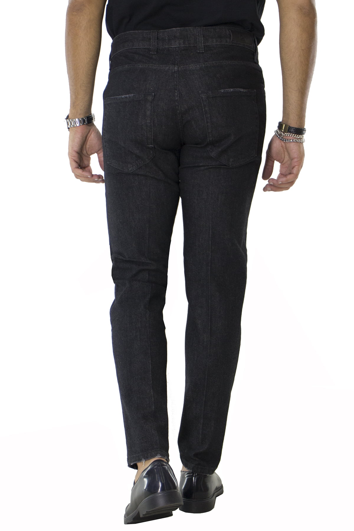 Jeans uomo grigio scuro lavaggio zero tinta unita modello 5 tasche slim fit made in italy