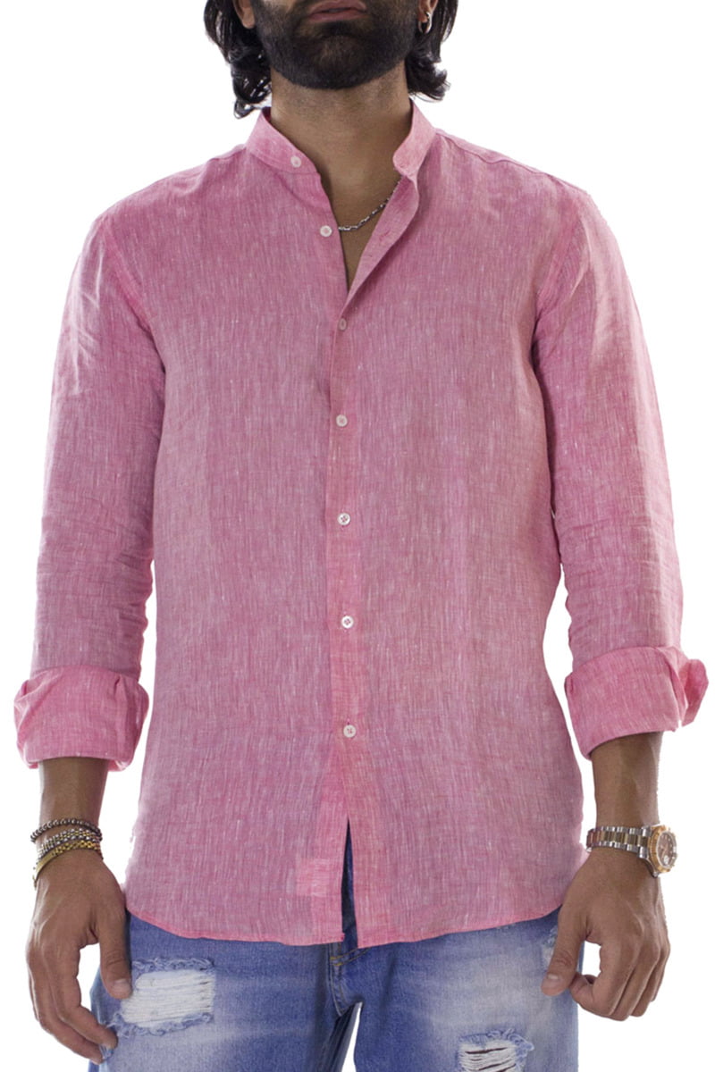 Camicia uomo Fragola in lino 100% collo coreano tinta unita vestibilita comoda