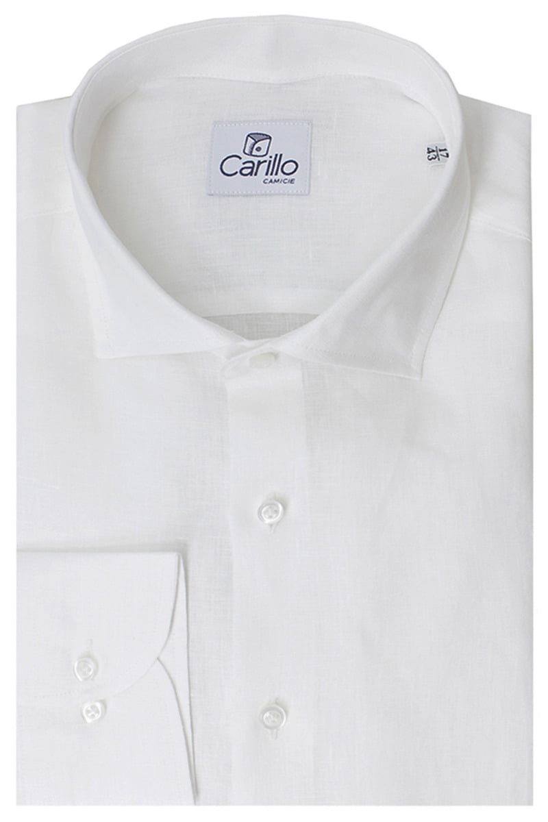 Camicia uomo bianca in lino 100% collo semi francese tinta unita vestibilita comoda