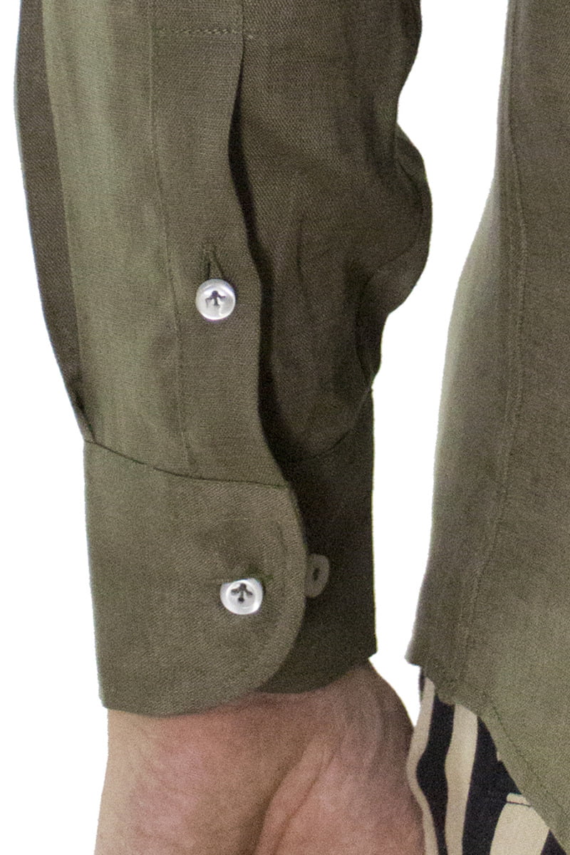 Camicia uomo Militare in lino 100% collo semi francese tinta unita vestibilita comoda