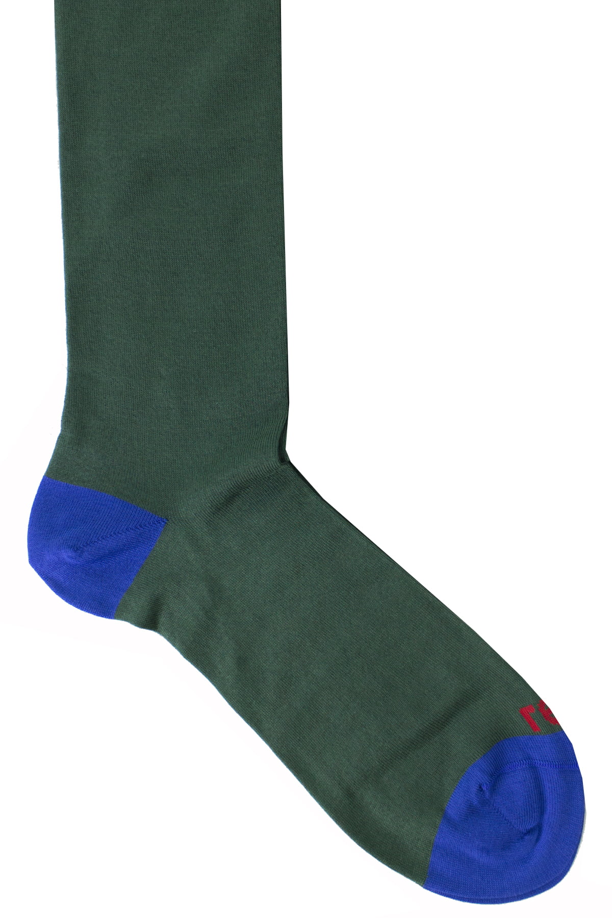 Calzini uomo verde tinta unita con bordino bluette invernali lunghezza ginocchio