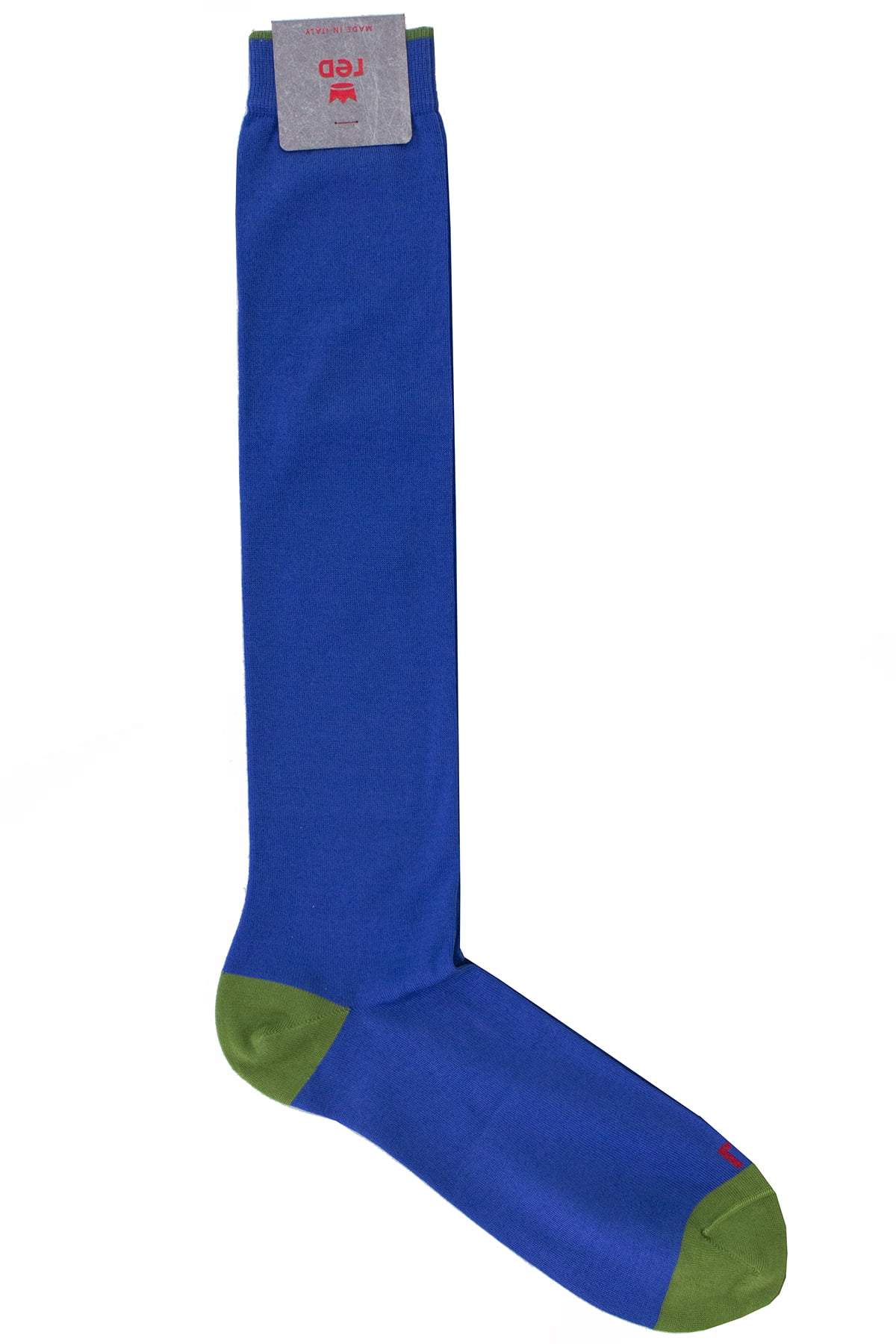 Calzini uomo royal blu tinta unita con bordino verde invernali lunghezza ginocchio