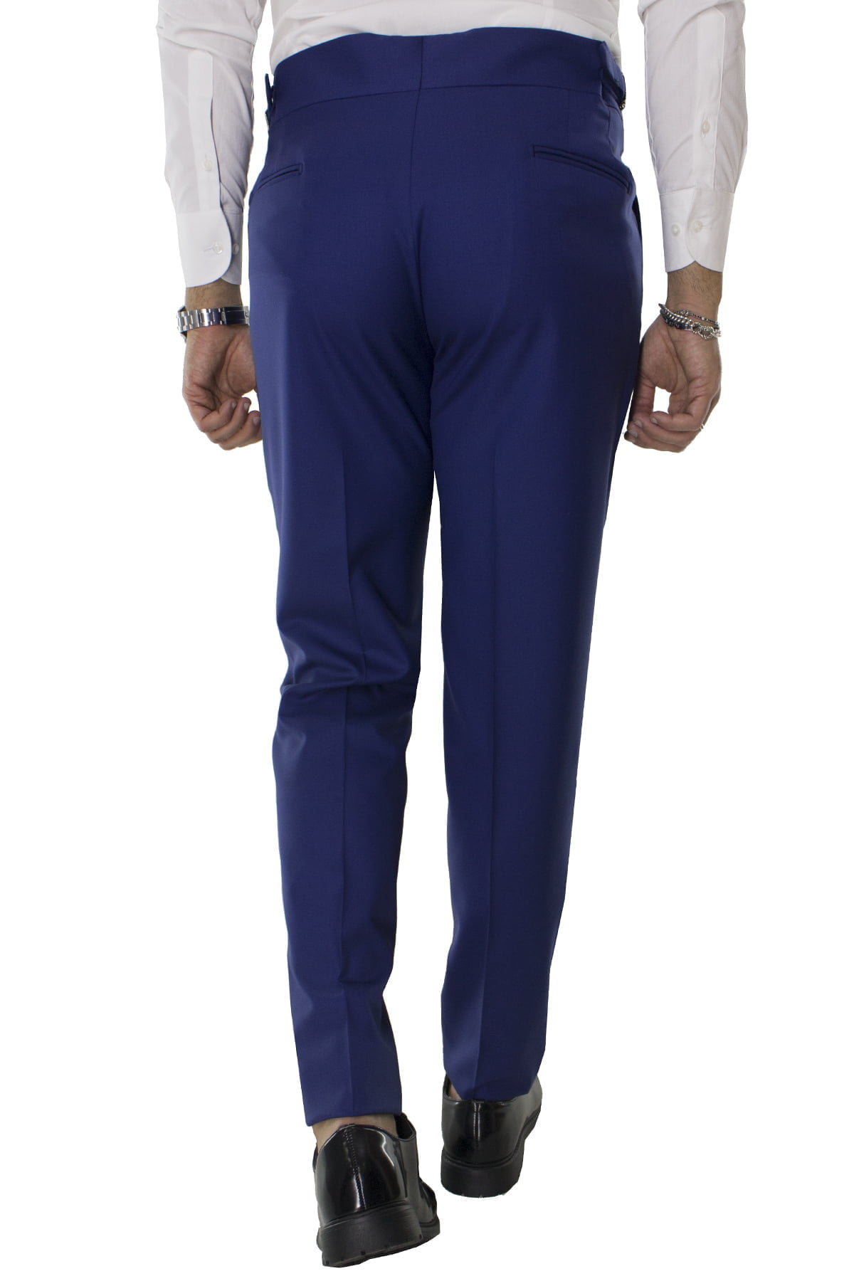 Pantalone uomo royal in fresco lana super140s vita alta con pinces e fibbie laterali Holland & Sherry