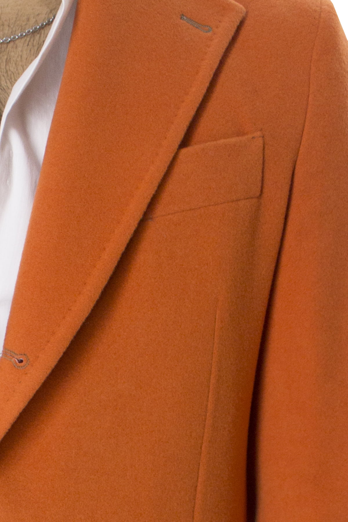 Cappotto uomo arancio monopetto in lana rever largo made in italy