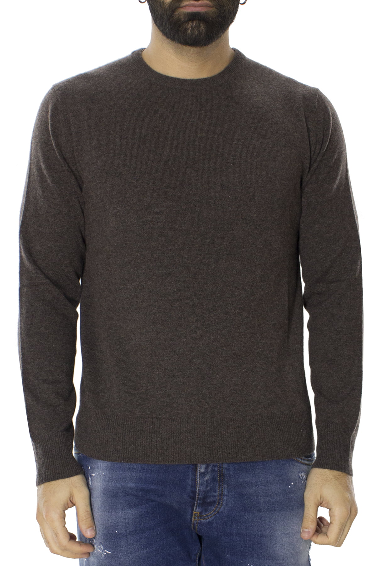 Maglione uomo Girocollo marrone in puro cashmere 100 slim fit made in italy Carillo Moda Abbigliamento uomo e donna scarpe e accessori
