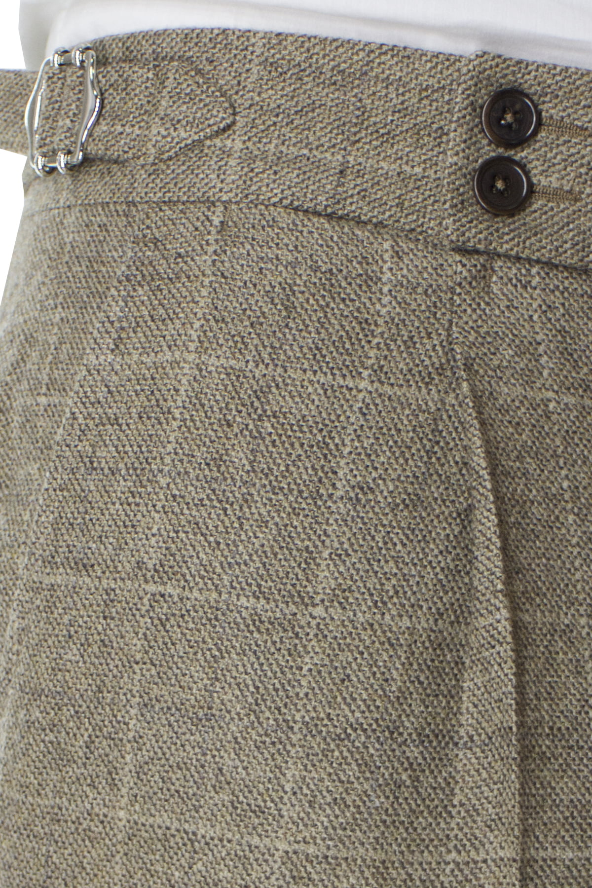 Pantalone uomo beige fantasia quadri in lana vita alta con pinces e fibbie laterali vitale barberis canonico