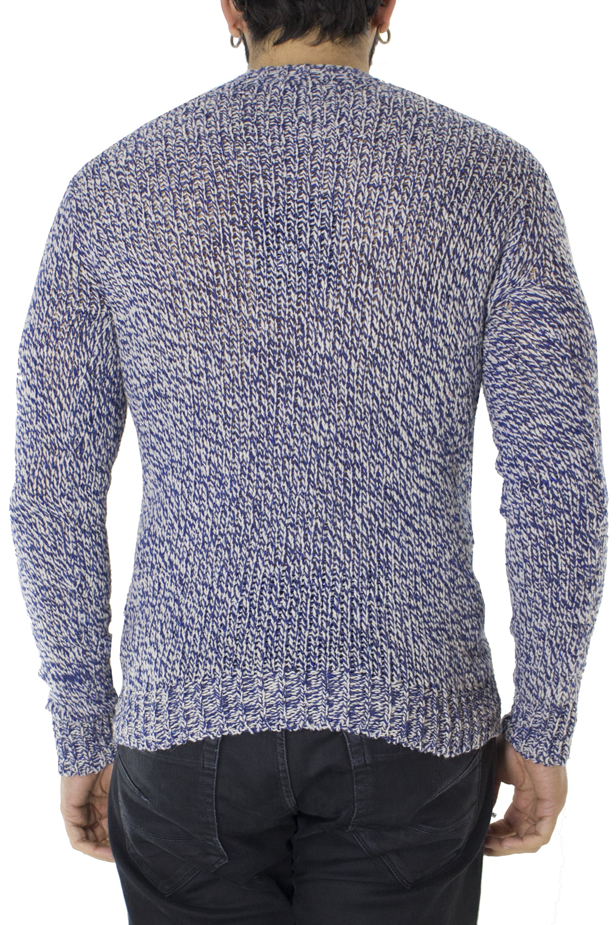 Maglione uomo Girocollo blu in lana 100% intrecciata slim fit
