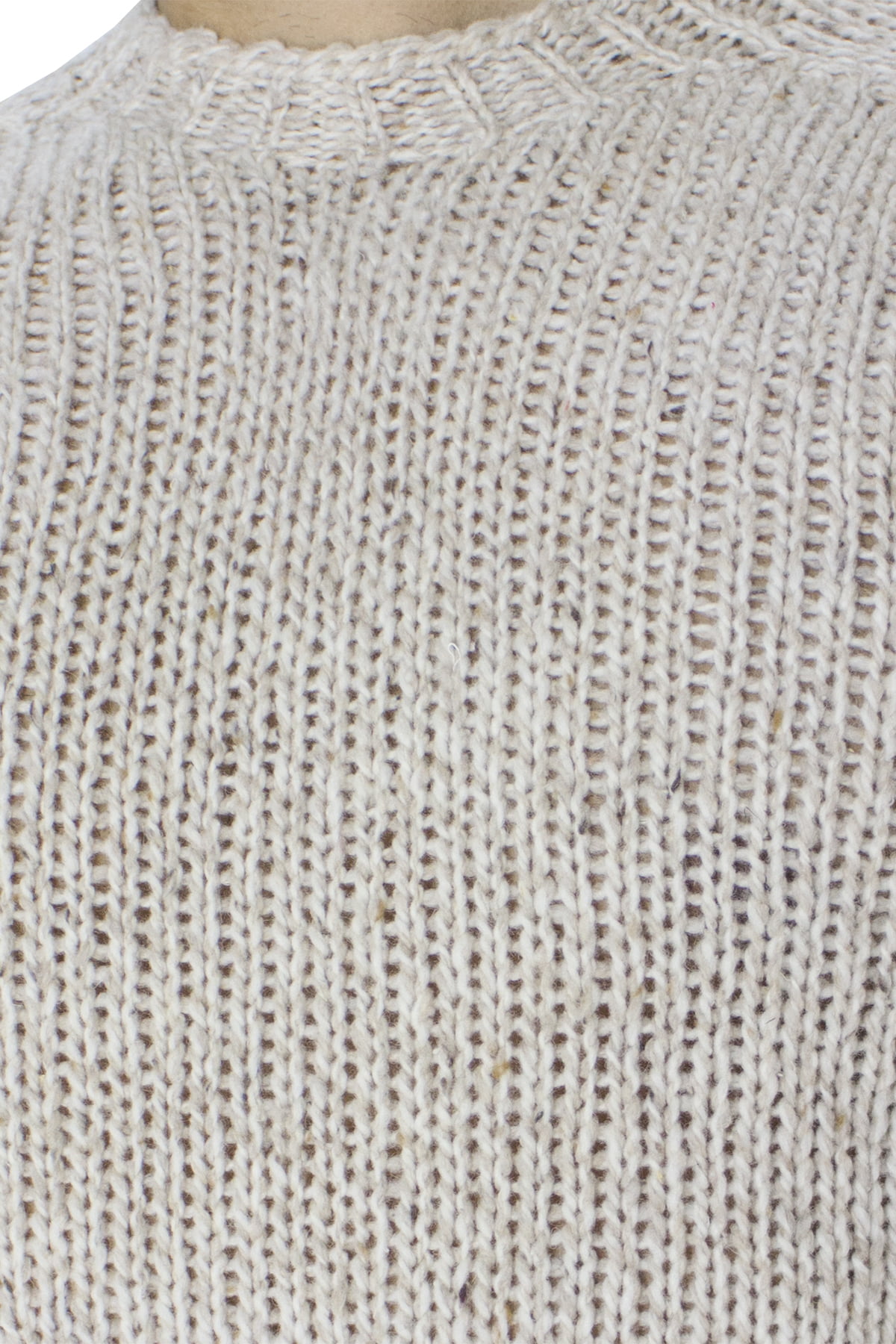Maglione uomo Girocollo beige in lana 100% intrecciata slim fit