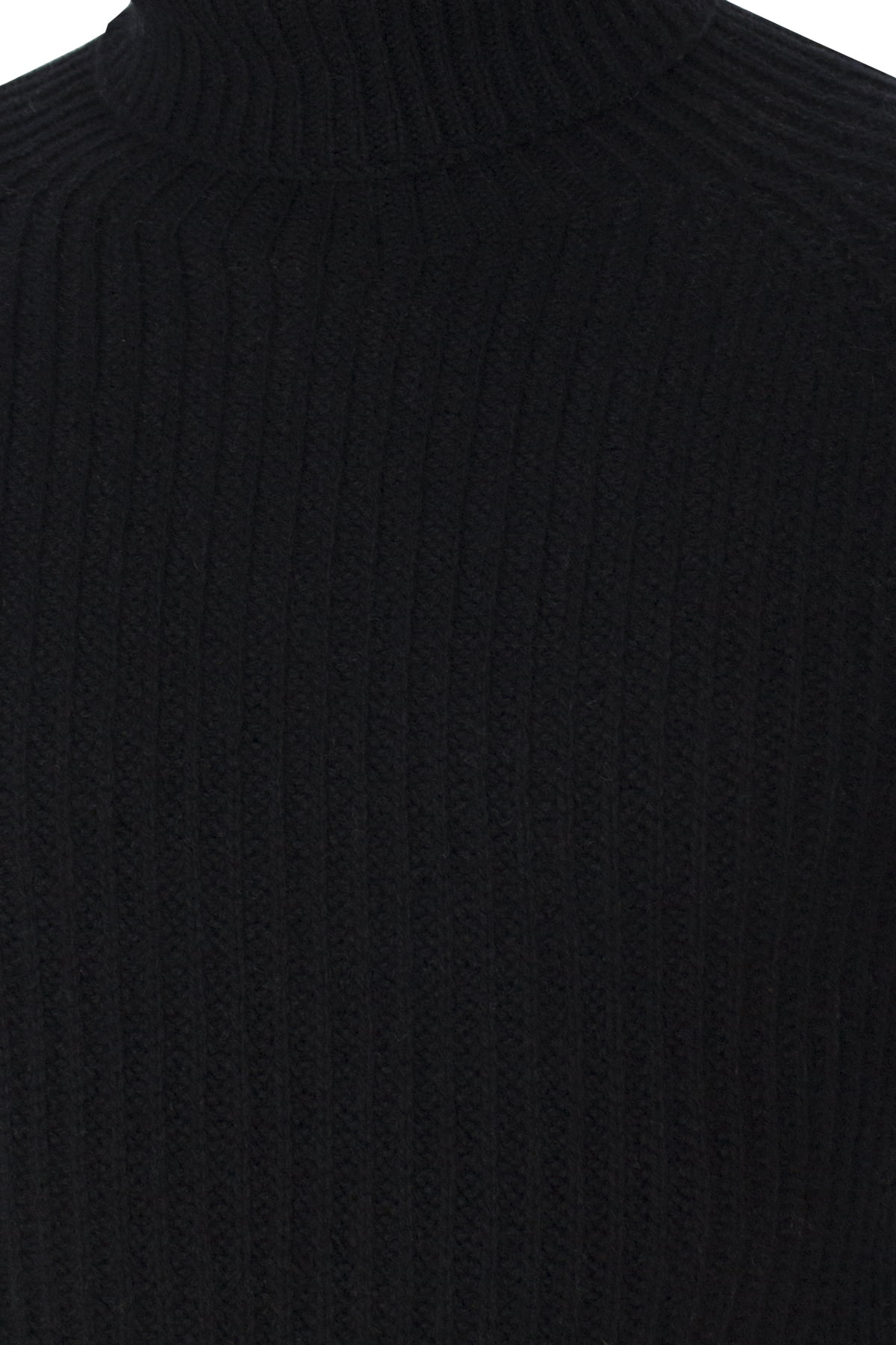 Maglione uomo collo alto nero in lana merinos a costa inglese slim fit made in italy