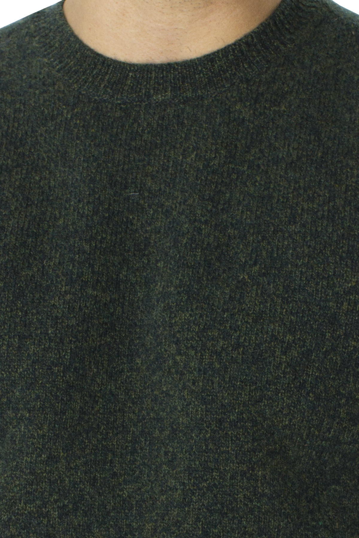 Maglione uomo Girocollo verde effetto melange senape in lana 100% slim fit