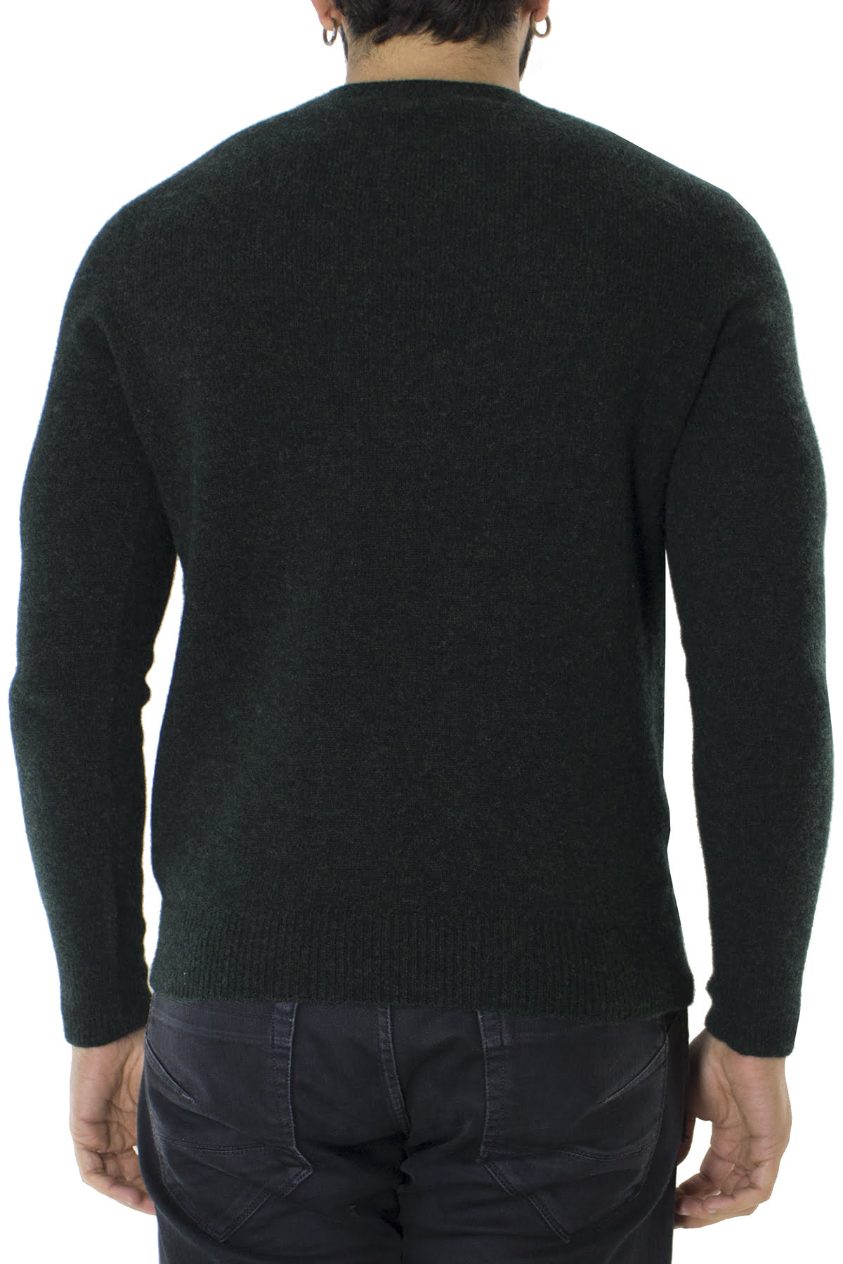 Maglione uomo Girocollo verde scuro effetto melange verde chiaro in lana 100% slim fit