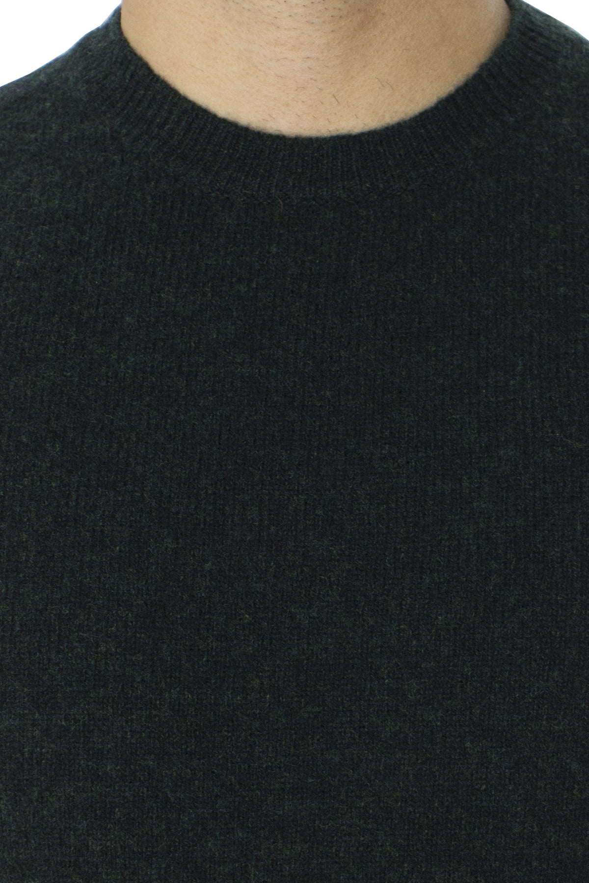 Maglione uomo Girocollo verde scuro effetto melange verde chiaro in lana 100% slim fit